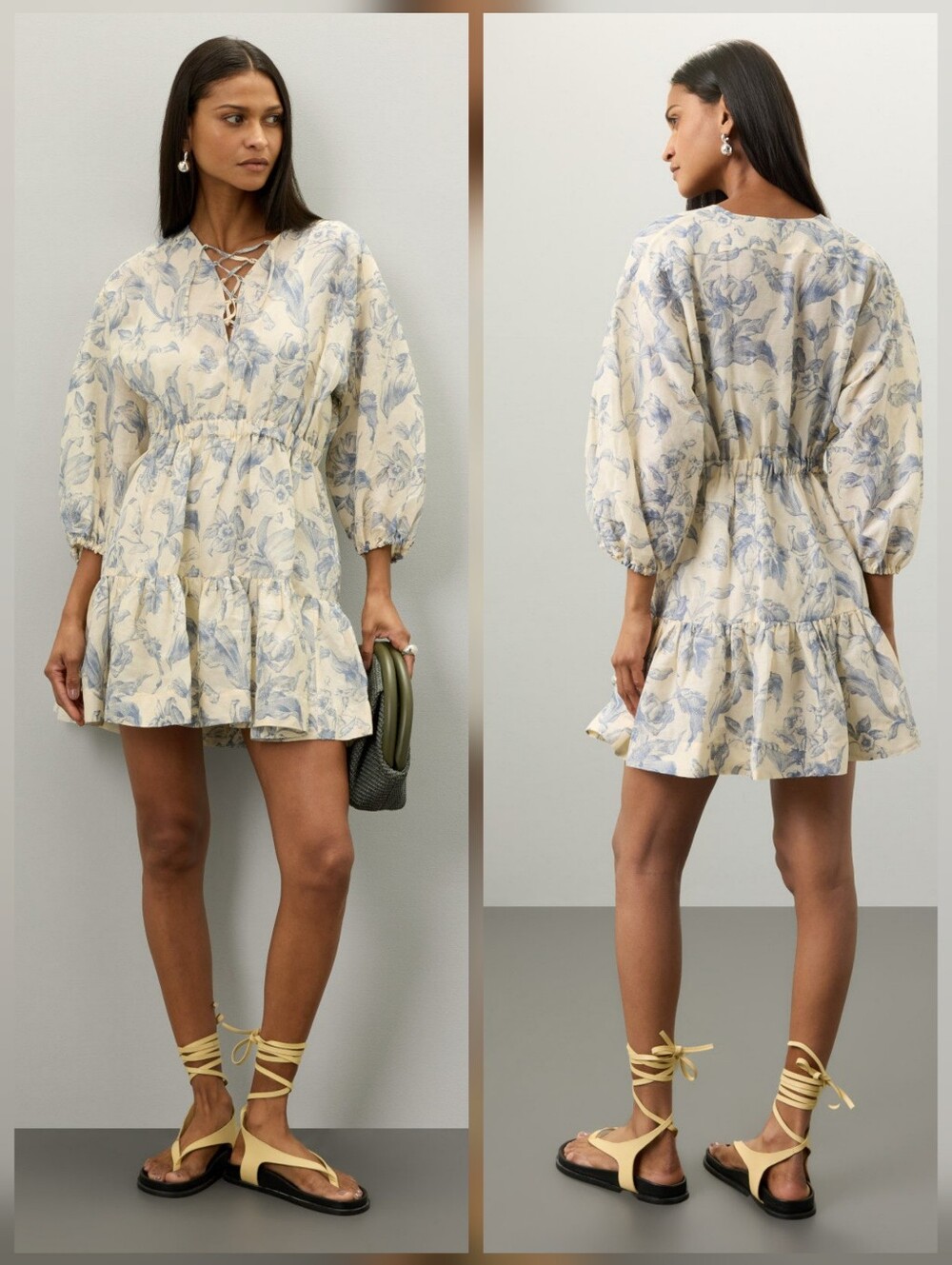 Sandro Josella Dress Tie neck ¾ Sleeve Pull On Size XL